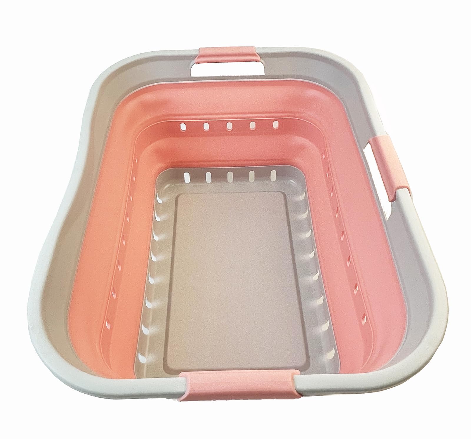 SAMMART 42L Collapsible Plastic Laundry Basket - Foldable Pop Up Storage Container/Organizer - Space Saving Hamper/Basket (1, Grey/Quartz Pink)
