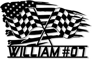 Personalized Racing Flag Metal Sign, Hanging Sign Outdoor Porch Welcome, Custom Name Wall Fence Yard Patio Home Office Decor Gift for Dad, Husband, Boyfriend, Son, Racer by OhaPrints