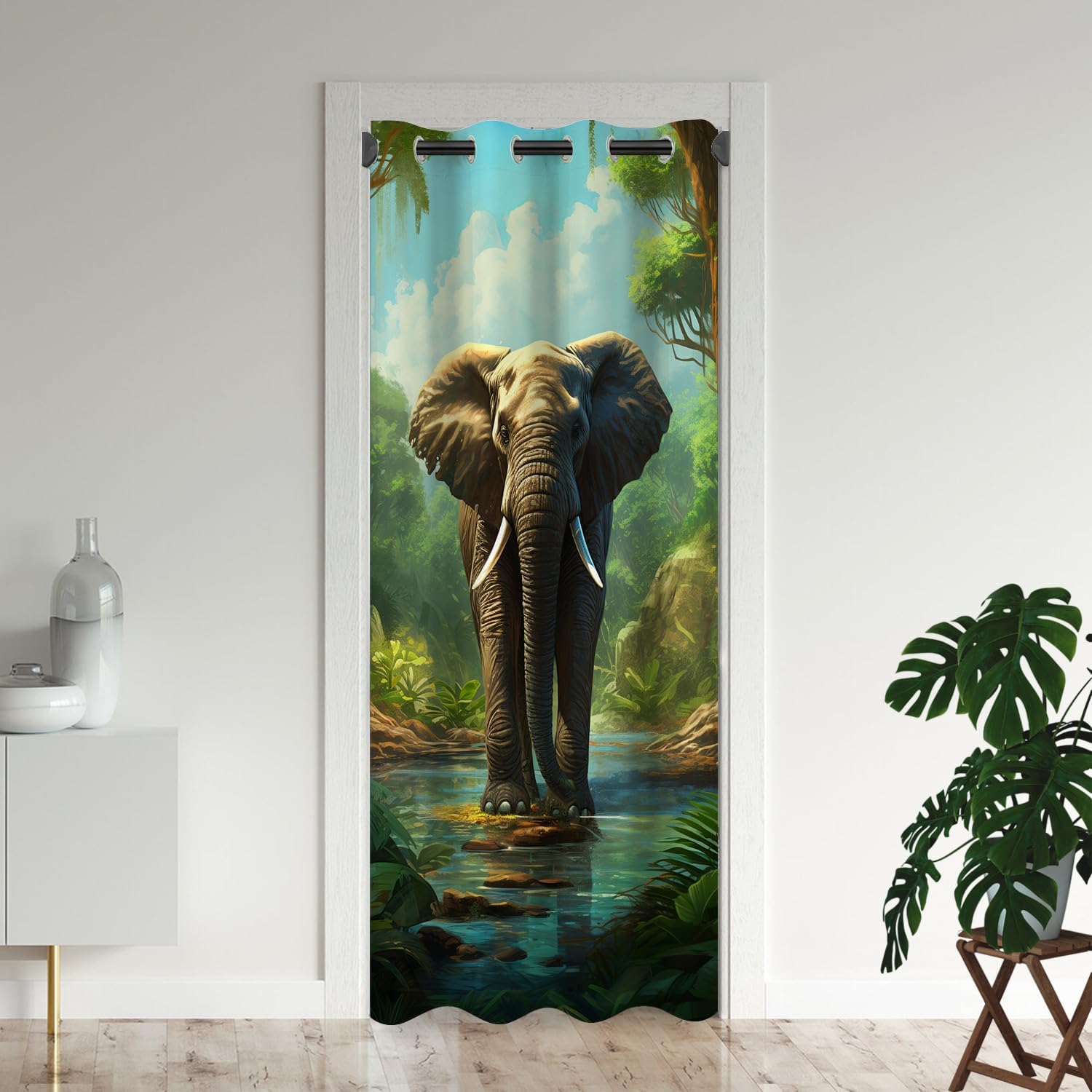 Elephant Door Curtains for Doorways, Exotic Jungle Wild
