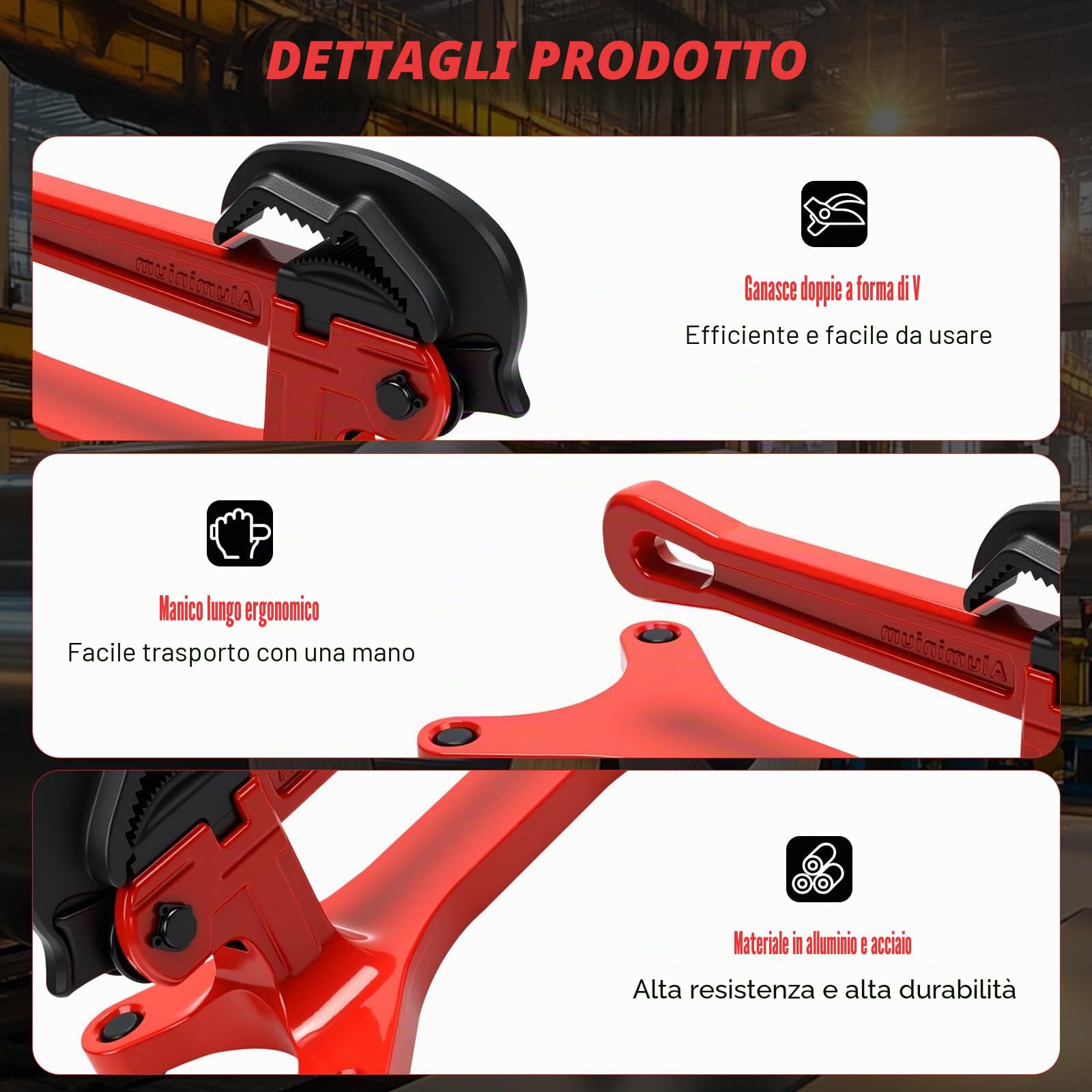 Qivine Pipe Staffe con Chiave Inglese, Morsa Tightening Visa per Tubi da 1/8 A 1-1/2 Pollici, Autoserrante Multifunzionale Tool per La Manutenzione Della Valvola, Alta Quota, Spazi Ristretti
