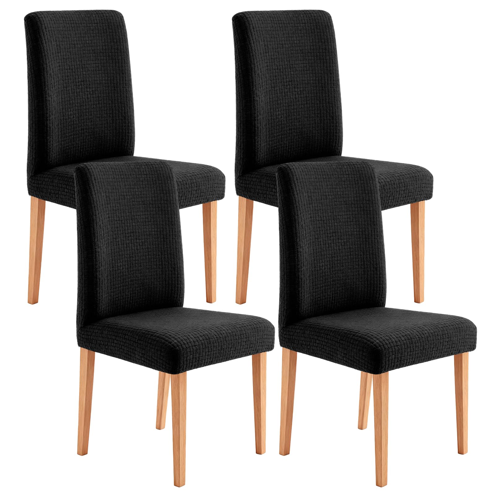 sourcing map 4 Pcs Bar Stool Covers, Stretch Counter Stool Chair Covers with Backs for 14-19 Inch Kitchen Chair Dining Room, Plaid Jacquard Barstool Slipcovers with Elastic Bands, Black