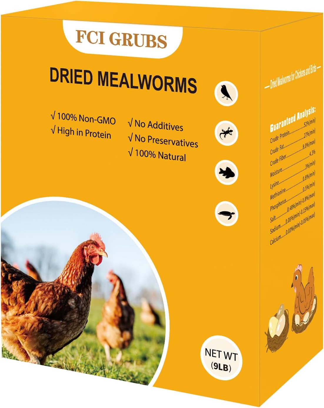 Dried Mealworms 9LB-High Protein Chicken Feed,More Protein,No Additives,Premium Organic Non-GMO,Rich in Protein Meal Worms for Chickens,Wild Birds,Laying Hens,Turkeys-Nutrient-Rich Mealworms