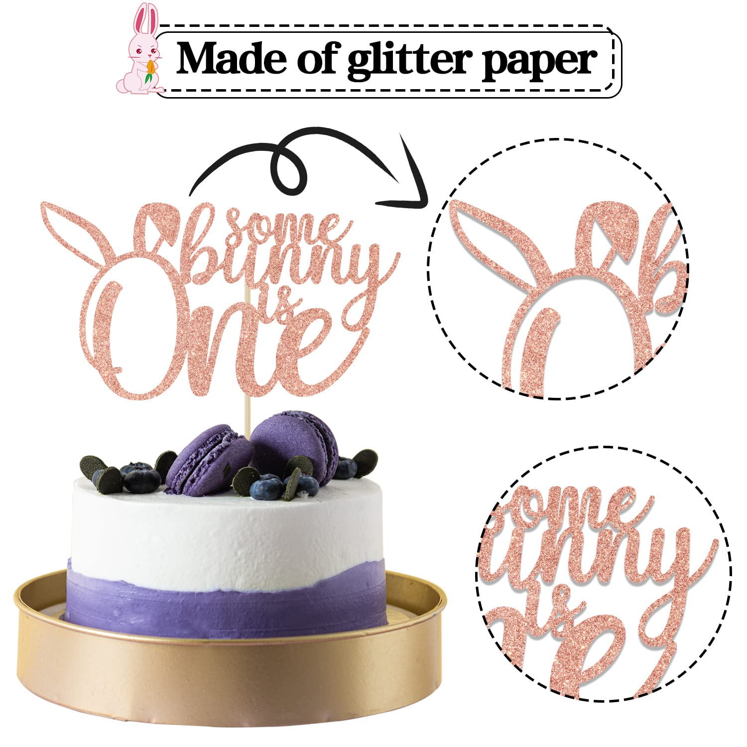 Bunny 1st Birthday Cake Topper – Some Bunny Is One, Easter Theme, Card Stock - View #11