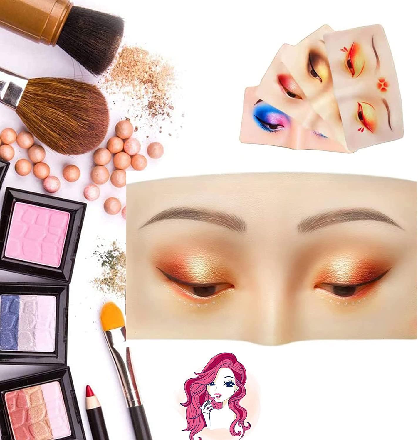 Excefore Makeup Practice Board 3D Realistic Pad Eyes Eyelash Makeup Practice Face Mannequin Face Silicone Bionic Skin Makeup Practice for Cosmetologist Eye Makeup Practice Model for Makeup Starter