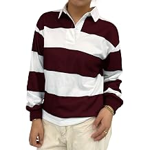 Women Striped Polo Sweatshirt Oversized Long Sleeve Rugby Shirts Fashion Fall Loose Color Block Pullover Tops