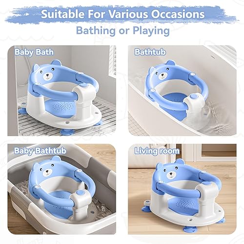 Miniatura 4 de Asiento de baño para bebés de 6 meses en adelante, silla de baño infantil para recién nacidos, asiento de bañera antideslizante con ventosas y cojín