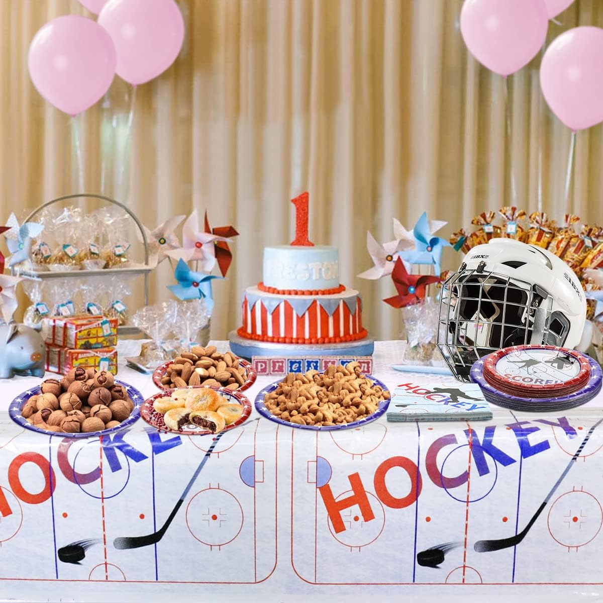 Hockey Party Decorations - Ice Hockey-Theme Party Supplies Including 9” Dinner Plates 7” Dessert Plates, Napkins for Kids Men Birthday (61)