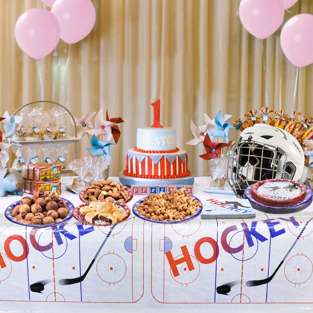 Fournitures de fête de hockey – Ensemble de fête d'anniversaire de hockey sur glace comprenant assiettes, tasses, serviettes, vaisselle, nappe, bannière pour les fans de hockey d'enfants – Pour 20 Fournitures de fête de hockey – Ensemble de fête d'anniversaire de hockey sur glace comprenant assiettes, tasses, serviettes, vaisselle, nappe, bannière pour les fans de hockey d'enfants – Pour 20