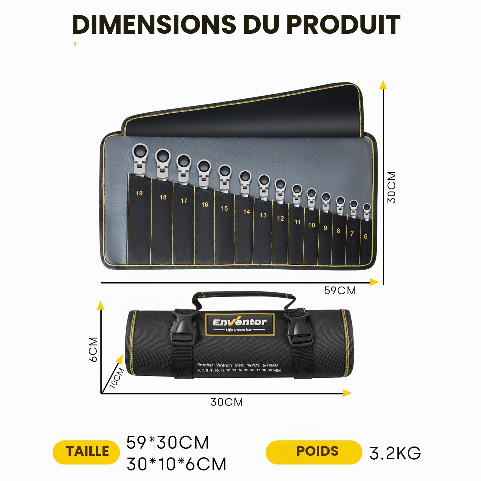 ENWENTOR Jeu de Clé Plate à Cliquet Articulées 14 Pièces 6-19mm 72 Dents Acier Chrome Vanadium