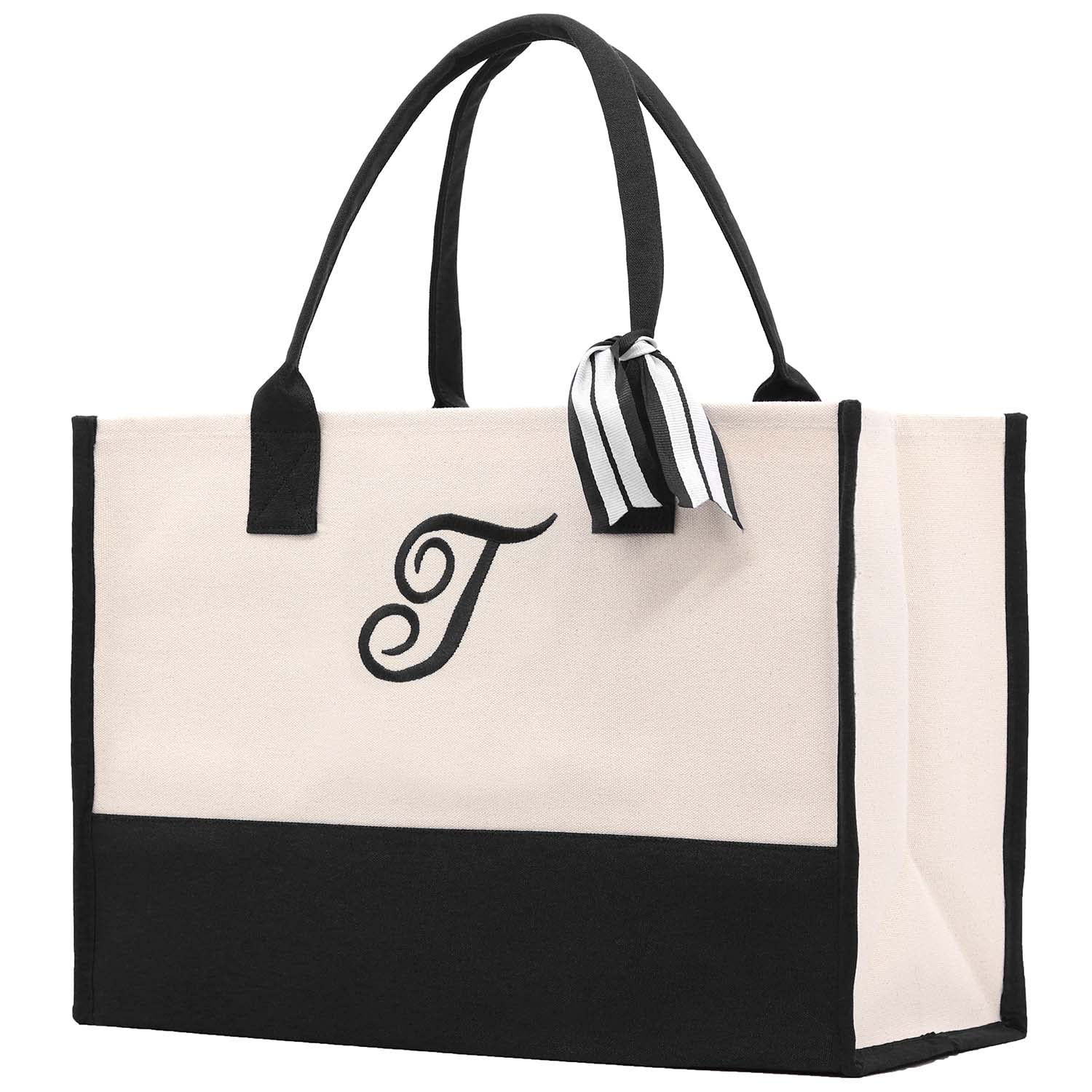 VANESSA ROSELLAPremium Quality Personalized Gift Monogram Initial 100% Cotton Chic Tote Bag with Customize Option - Black