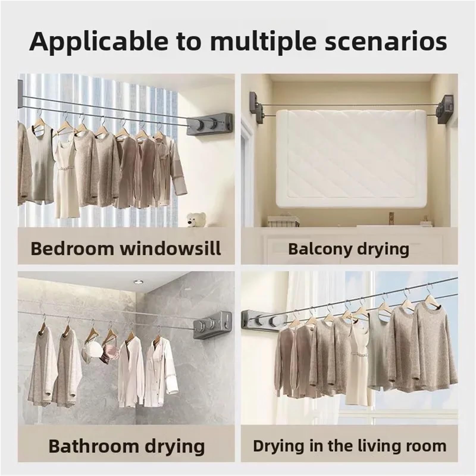 Wäscheleine, 5,1 m, Balkon, unsichtbare Schrumpfung, for den Innenbereich, Badezimmer, Wäscheständer, for Außenbereich, einziehbar für Wäsche