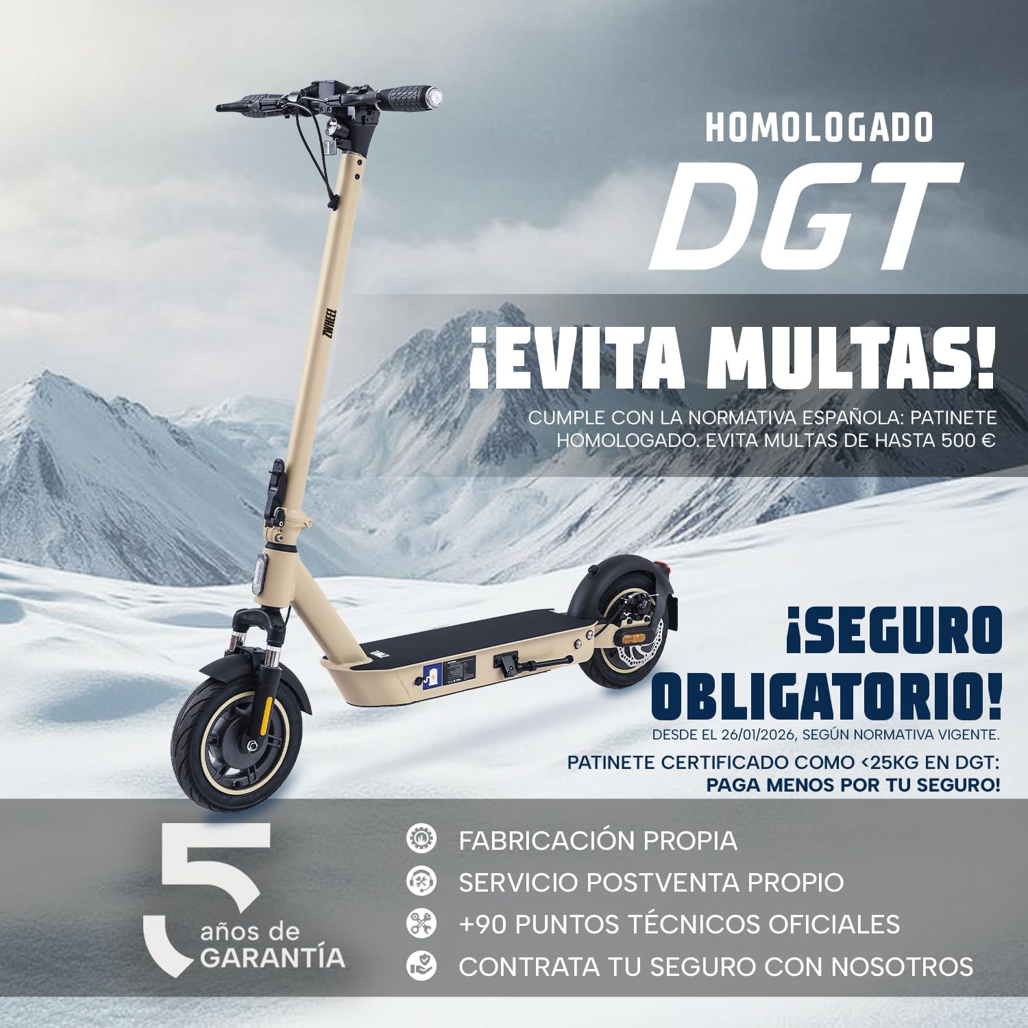 Patinete Eléctrico Adultos Homologado DGT 800W 50km Autonomía IP54 Ruedas 10" Llave NFC Intermitentes Doble Suspensión Frenos AER