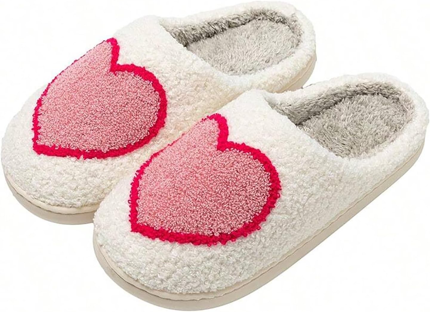 Women's Men's Cute Fuzzy Heart Slippers Memory Foam Fluffy Couple Slippers Cozy House Indoor Outdoor Shoes