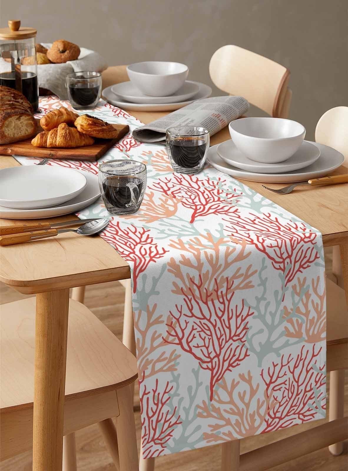 Chemin de Table en Coton et Lin Bleu Corail 13"x60" - Parfait for Une décoration sur Le thème de la Plage en été(Red Orange Grey Coral,18x72 inch)