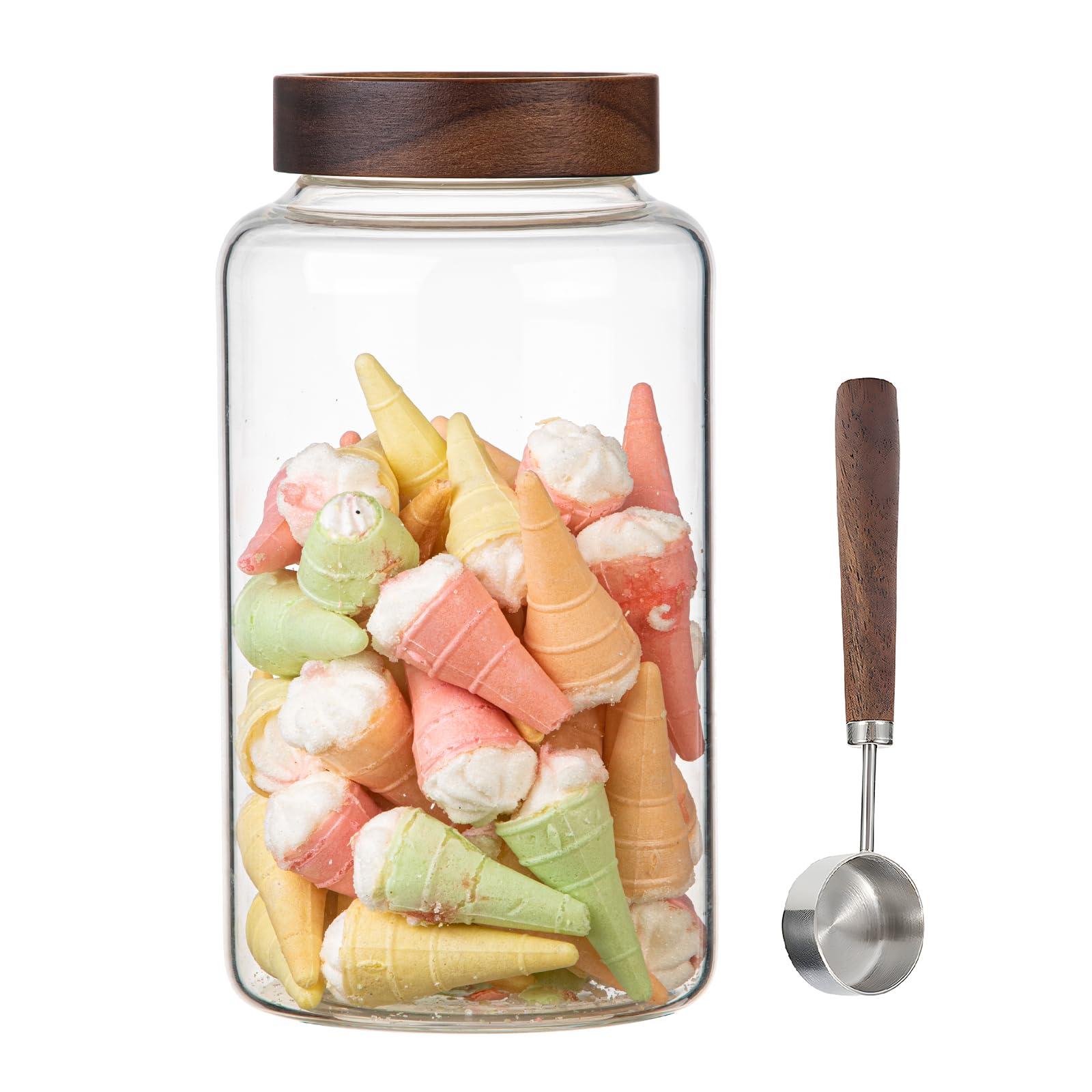 Foyofly Large Glass Coffee Storage Jar with Spoon Clear Coffee Container Sealed Food Canister Transparent Grain Cereals Tank for Spices Sugar Coffee Bean Biscuits Candies Flour Tea(1200ml/40fl oz)