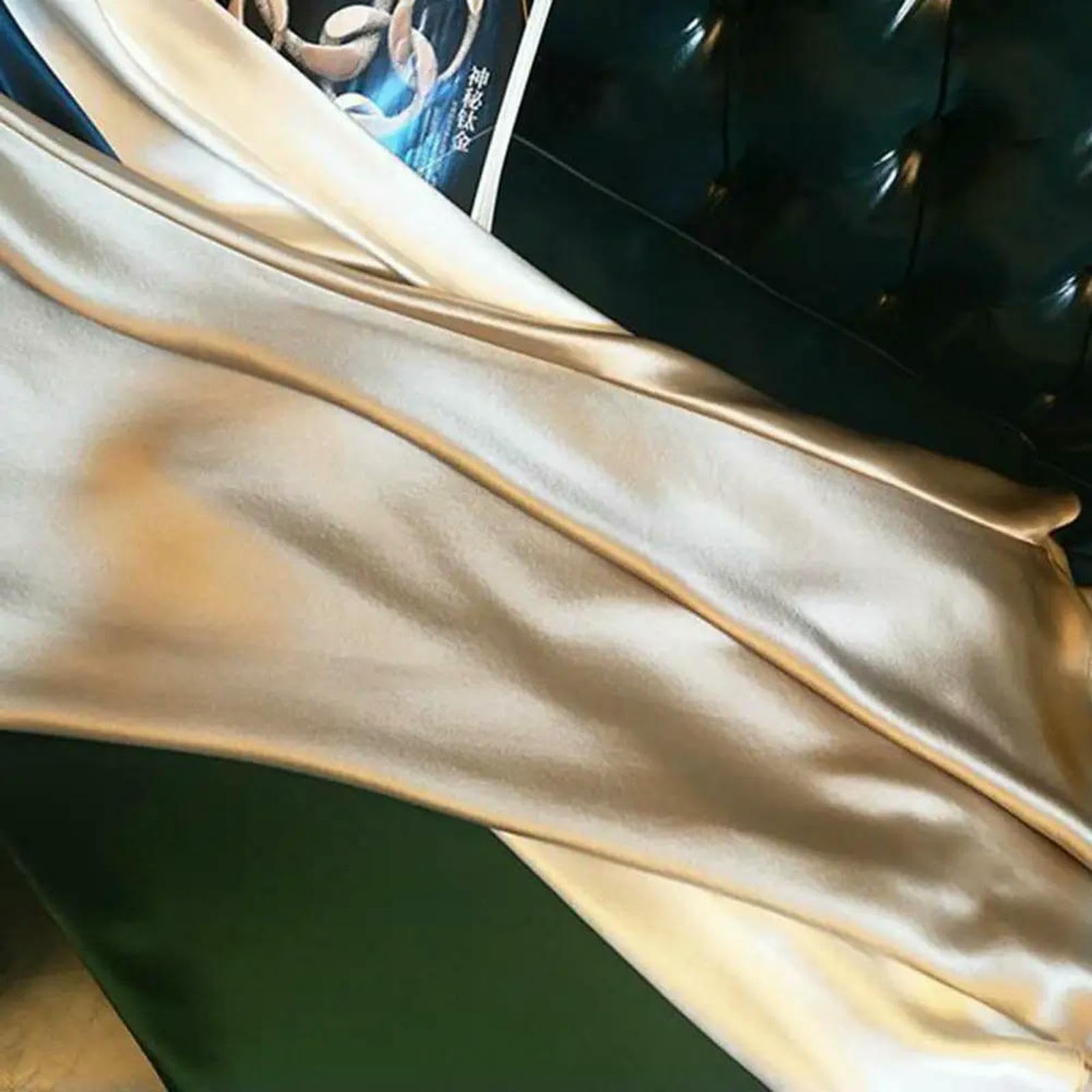 Abito Donna Lungo da in Satin con Scollo A V, Senza Maniche, Schienale, Lacci, Elegante Estivo Sera per Le Vacanze-Spumante-XL