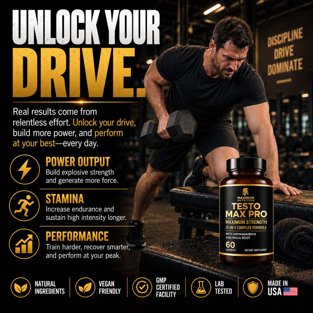 Testosterone Booster for Men – Testo Max Pro 15-in-1 with Tongkat Ali, Maca, Tribulus, Panax Ginseng, HGW, Ashwagandha & More – Natural Energy, Stamina & Performance Support – GMP Certified — Amazon image 6