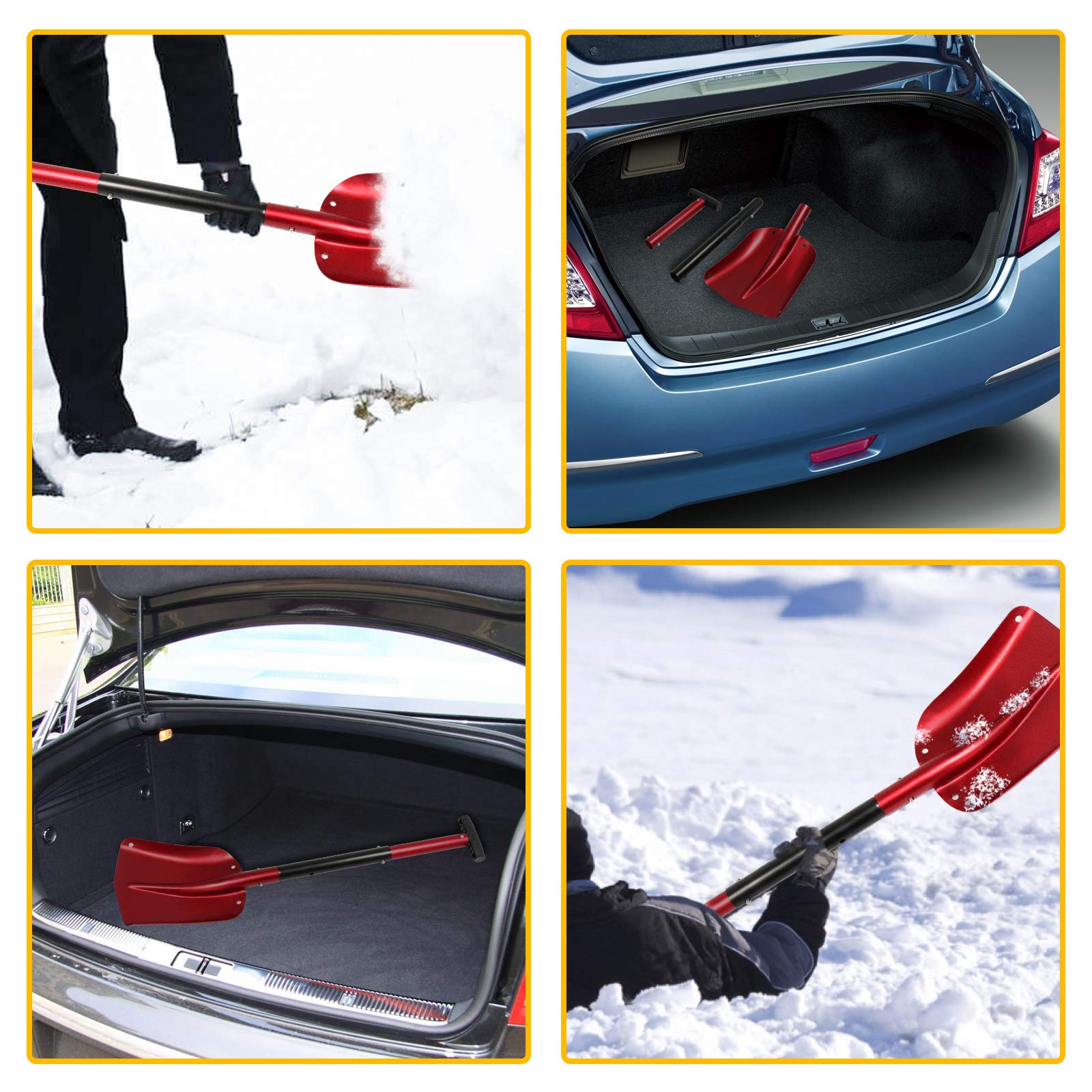 Pala de Nieve Desmontable Plegable Pala Quitanieves de Aleación de Aluminio Pala de Avalancha Bolsa de Transporte Pala de Nieve Portátil para Jardín Coche V7C08