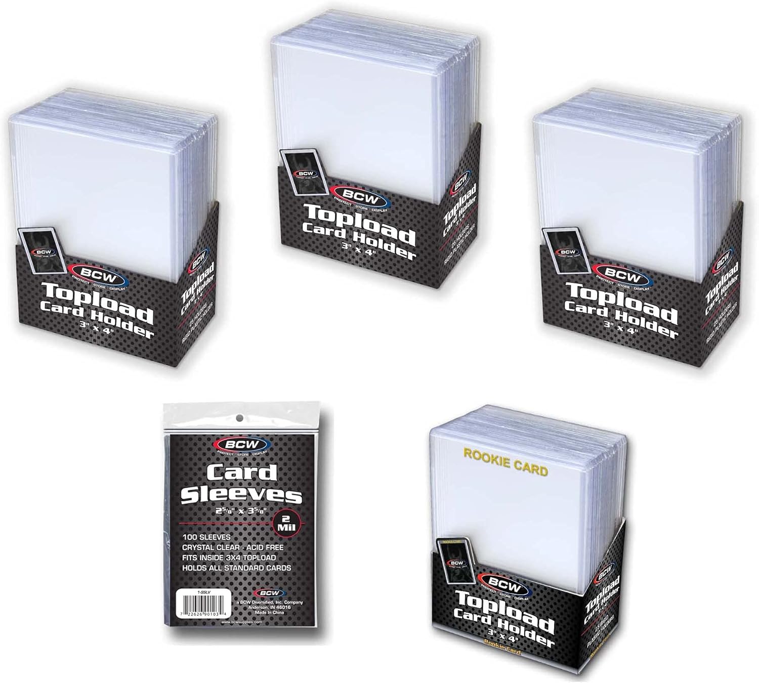 BCW Sports Card Protection Bundle | 100 Standard Card Sleeves, 75 3x4 Toploaders & 25 Gold Rookie Card Toploaders | Rigid Holders for Baseball, Football & Basketball Cards