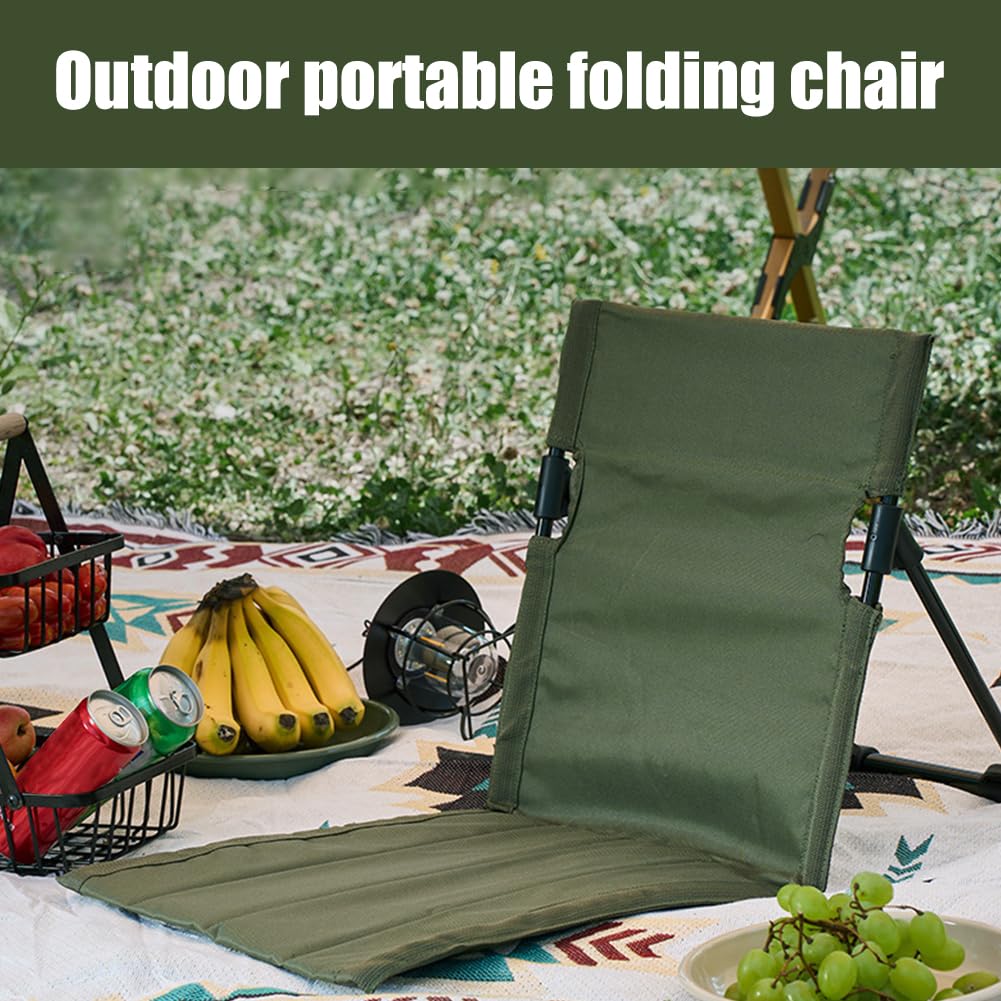 Bodenstuhl Outdoor mit Rückenlehne, Faltbarer Campingstuhl für Erwachsene, Tragbarer Strandstuhl mit Verstellbarer Rückenlehne, Leichter Klappstuhl für Picknick, Reisen, Camping & Garten Grün
