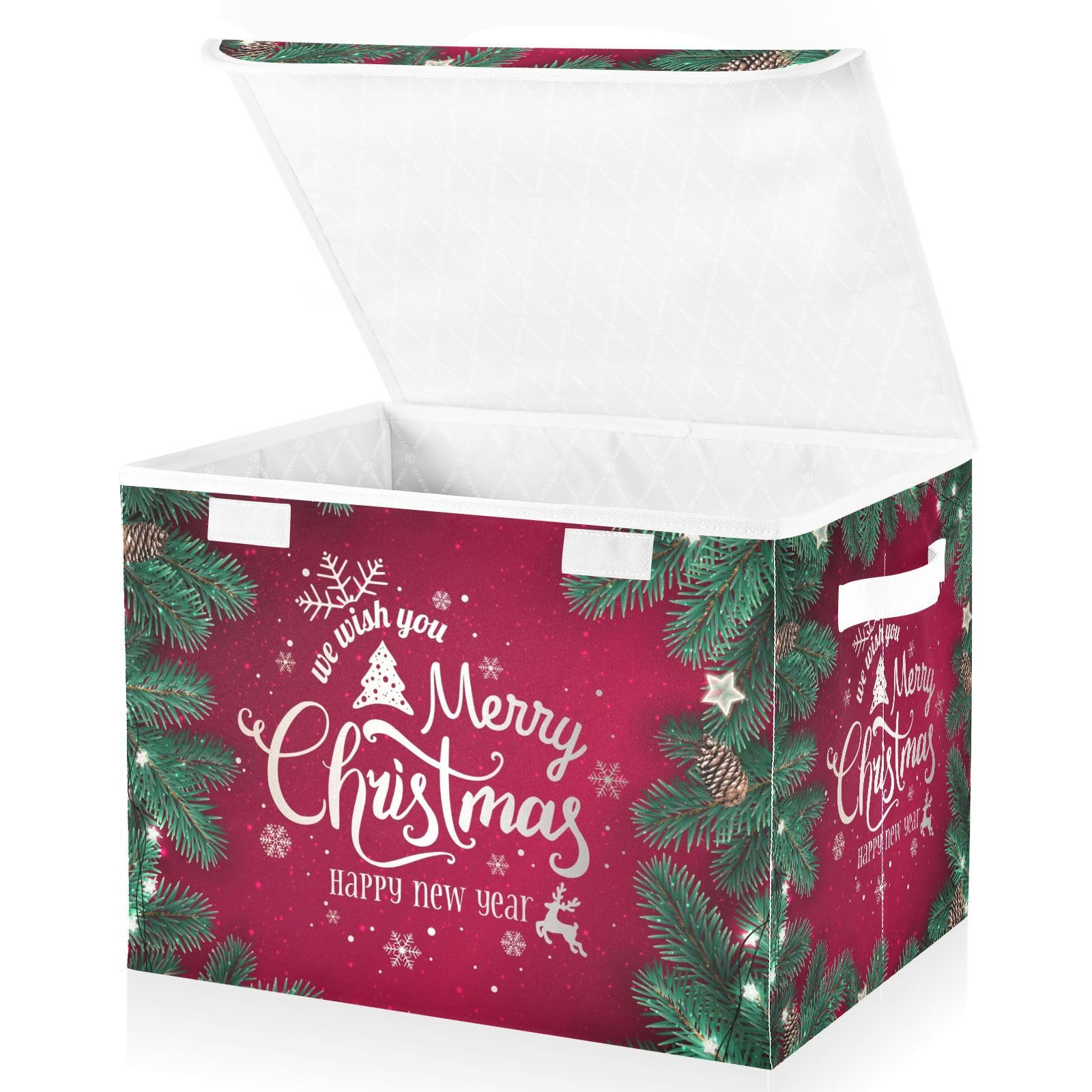 Christmas Storage Baskets Collapsible Storage Bins with Lids, Merry Christmas Happy New Year Storage Boxes Clothes Baskets for Organizing — image 1