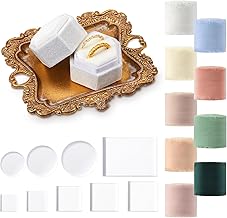 20 Pcs Flat Lay Props Set Include 1 Jewelry Tray Vintage Decor 9 Acrylic Display Block 9 Wedding Chiffon Silk Ribbon with Velvet Jewelry Ring Box for Bridal Party Wedding Photographer Props