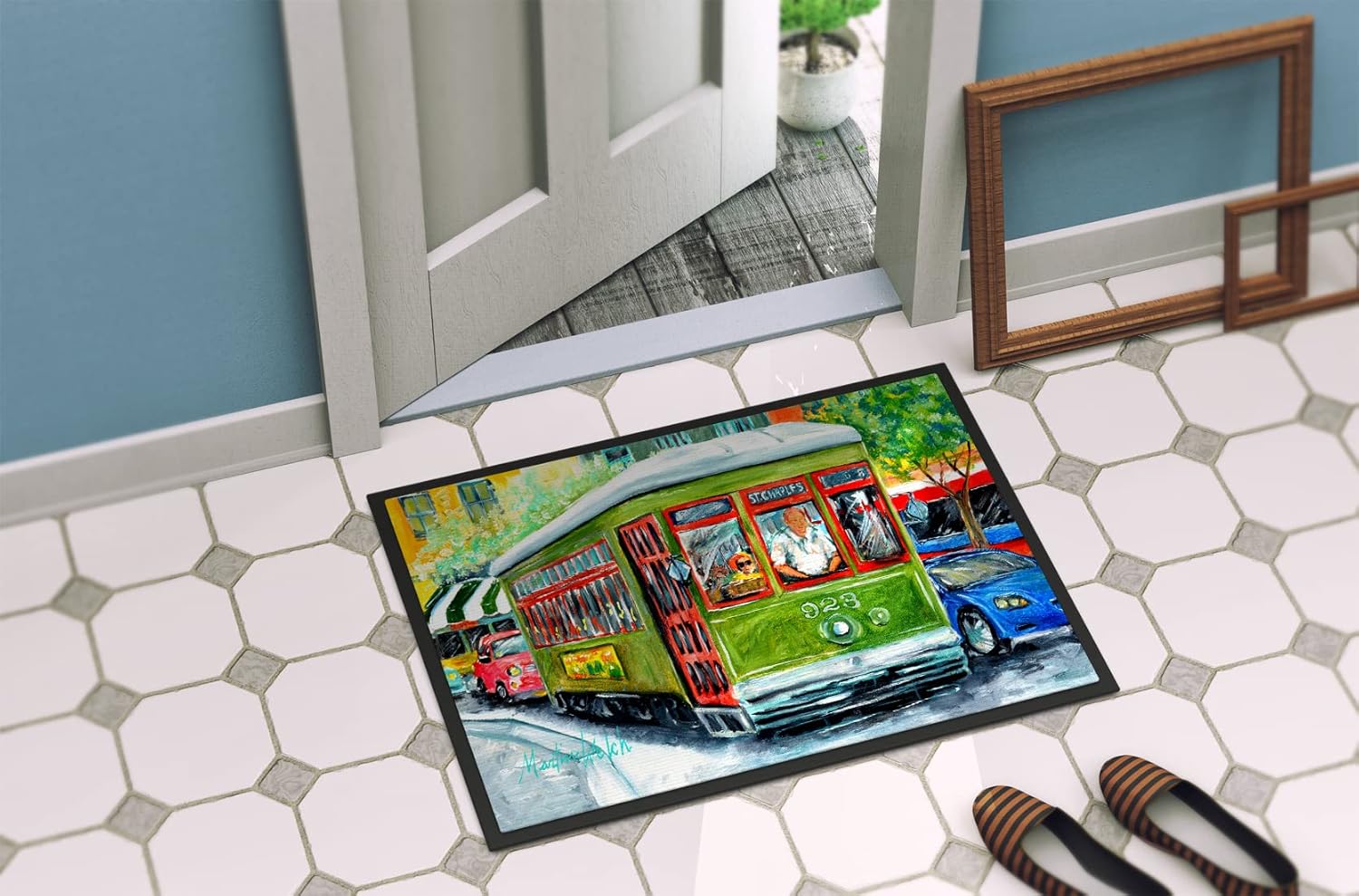 Caroline's Treasures MW1152MAT Street Car Doormat 18x27 Front Door Mat Indoor Outdoor Rugs for Entryway, Non Slip Washable Low Pile, 18H X 27W