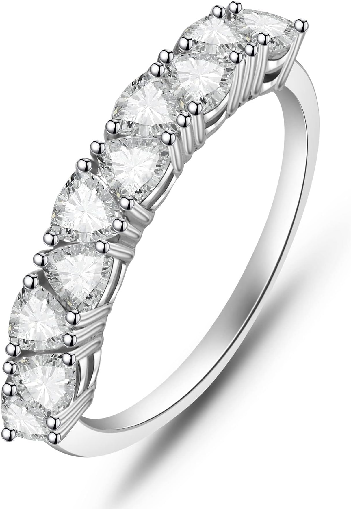 Moissanite CottageMoissanite Cottage 7 Stones Moissanite Anniversary Rings for Women, 0.7 Carat Round Cut Diamond 18K White Gold Plated 925 Sterling Silver Half Eternity Wedding Bands Stackable Ring