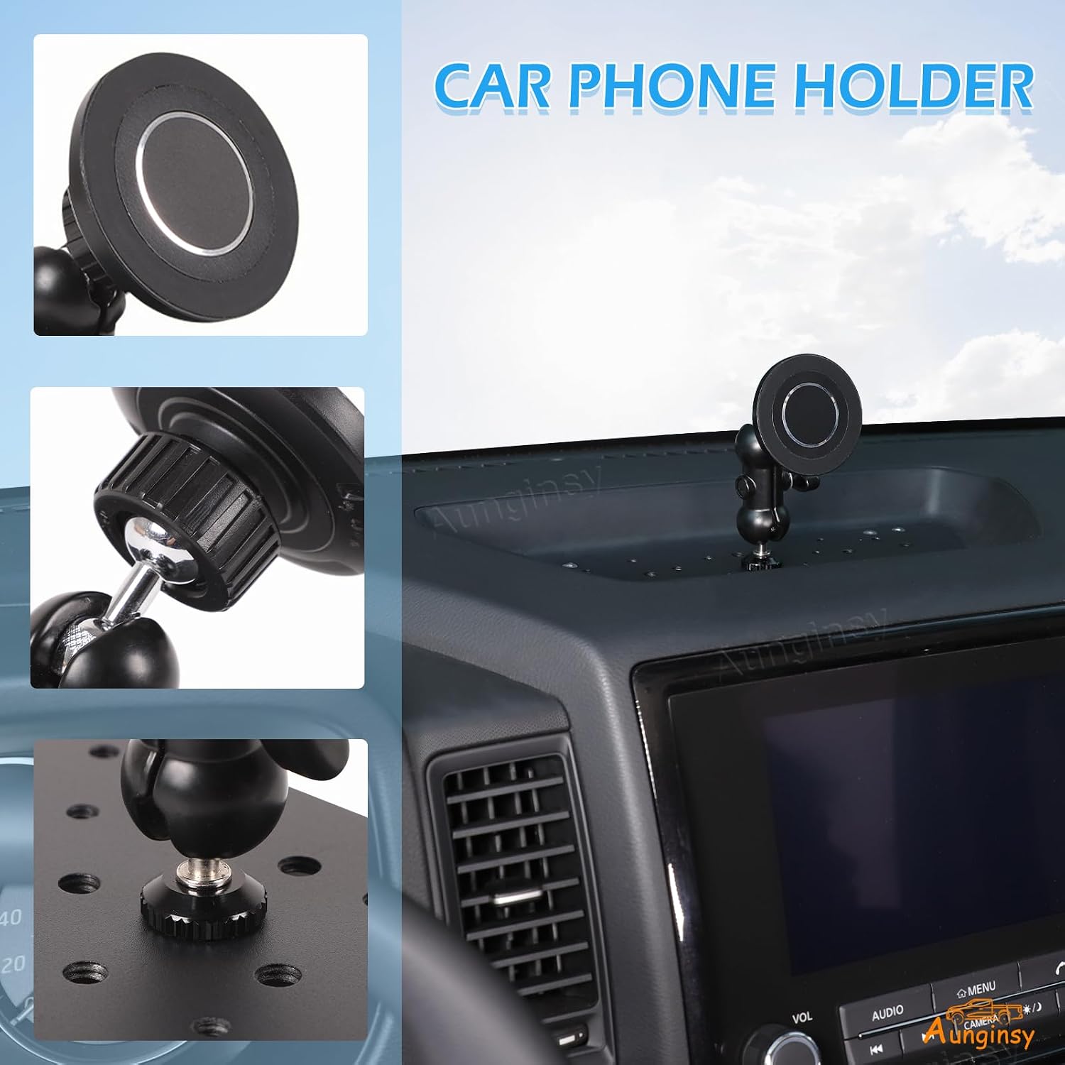Car Center Console Dash Mount Magnetic Phone Holder Compatible with Nissan Frontier 2022 2023 2024, Dashboard Instrument Table Organizer Storage Tray Groove Panel Cell Mobile Phone Bracket Accessories