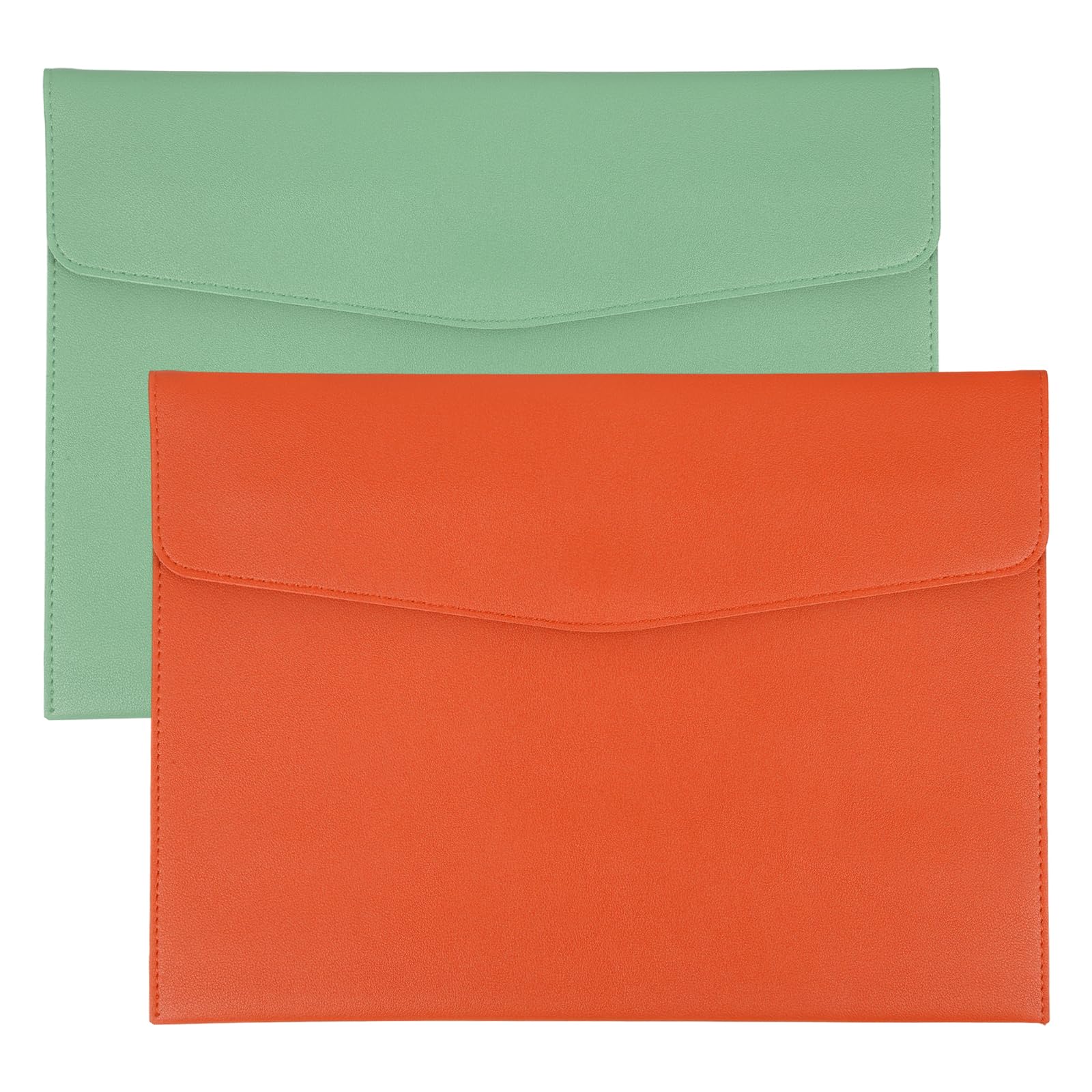 PATIKIL 2Pcs PU Leather A4 File Folder, Document Holder Envelope Waterproof Napa Texture Filing Organizer Portfolio Folder Case with Magnetic Snap Closure for Home Office, Green, Orange