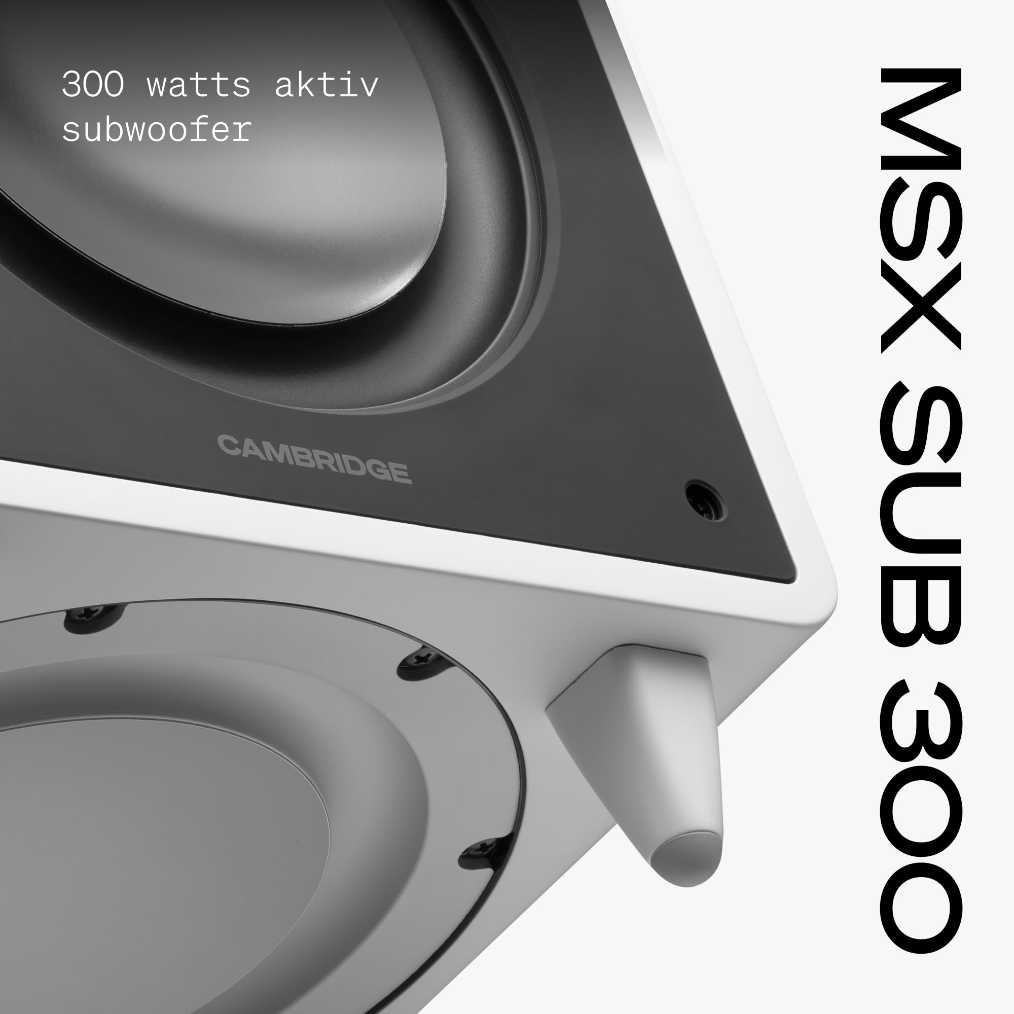 Cambridge Audio MSX Sub 300 - Subwoofer Activo 300W Potente Altavoz HiFi Graves con Doble Driver, Ajuste Frecuencia & Fase, Cine en Casa & Sistemas Estéreo – Blanco