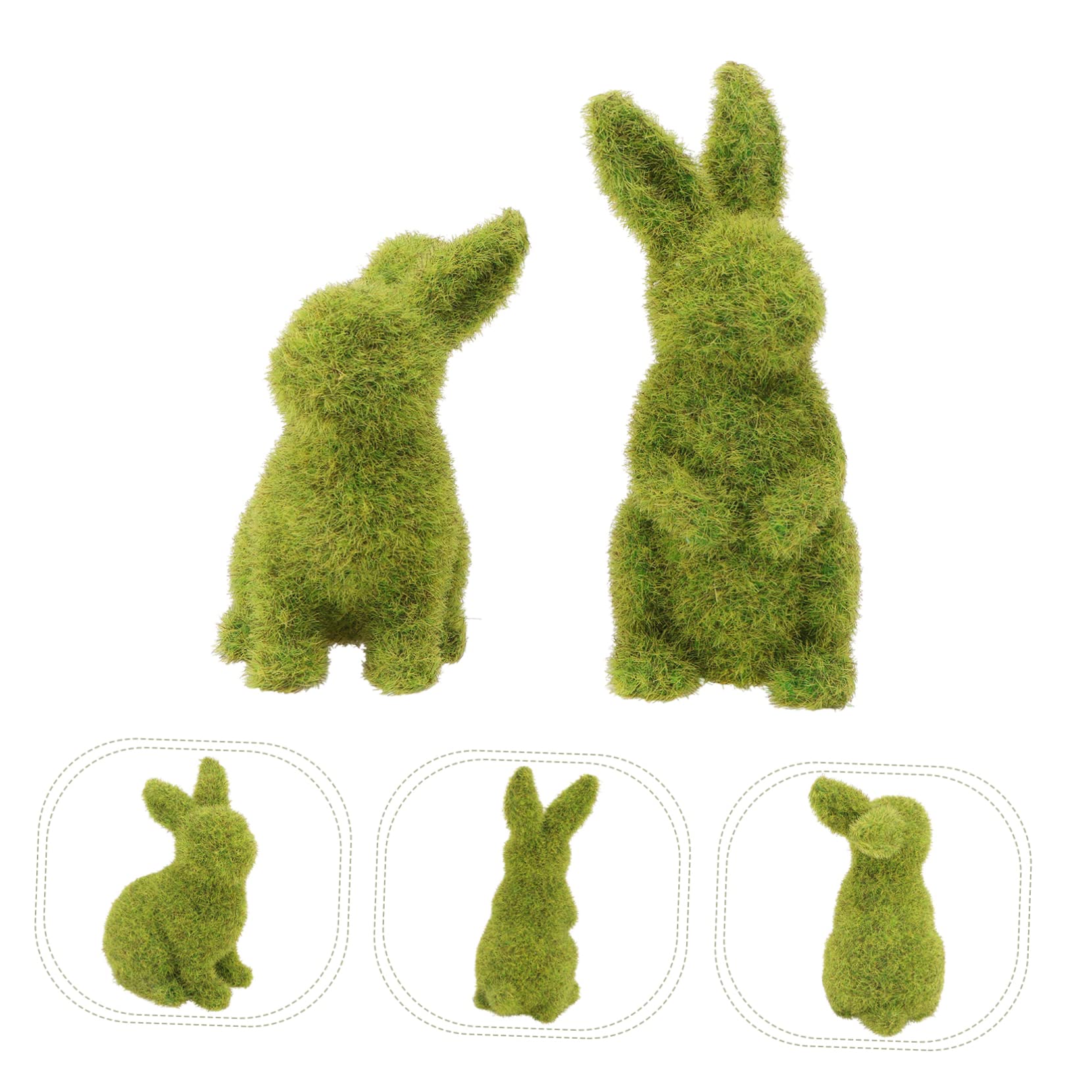 2 Stück Beflockte Osterhasen Dekoration aus Resin Grün für Garten und Wohnraum Frühlingsdekoration Osterschmuck