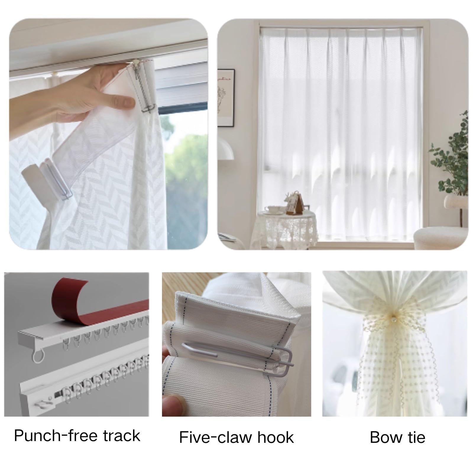 Système de rails pour rideaux de plafond, sans perçage, avec crochets, réglable de 70 à 400 cm, support adhésif pour salon, chambre à coucher, salle de bain (400 cm)