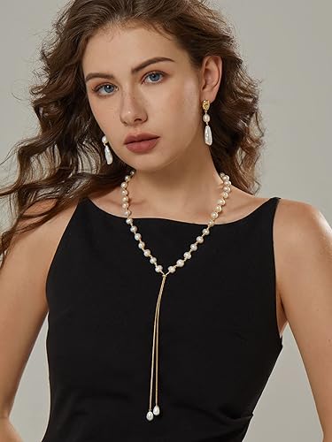 Miniatura 4 de Collar de concha larga barroca de perlas de agua dulce de oro para mujer