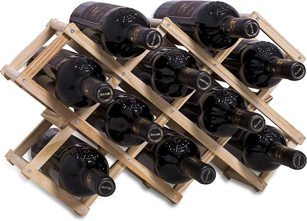 Newaner botellero Vino Plegable almacenar 10 Botellas de Vino 45X12.5X31CM, Estante de Madera Hecho a Mano de 3 Niveles, Organizador de Vino presentación para Bar, Sala de Estar y Cocina - 1