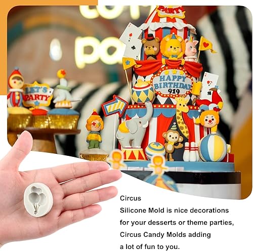 Miniatura 3 de Sijiangmold Moldes de silicona para fondant de circo, payaso, elefante, chocolate, teatro, monociclo, globo, para decoración de cupcakes, decoración