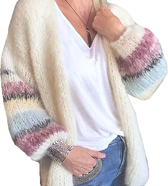 Gilet Mohair Cardigan Femme Décontracté à Manches Longues Veste Tricot Épais