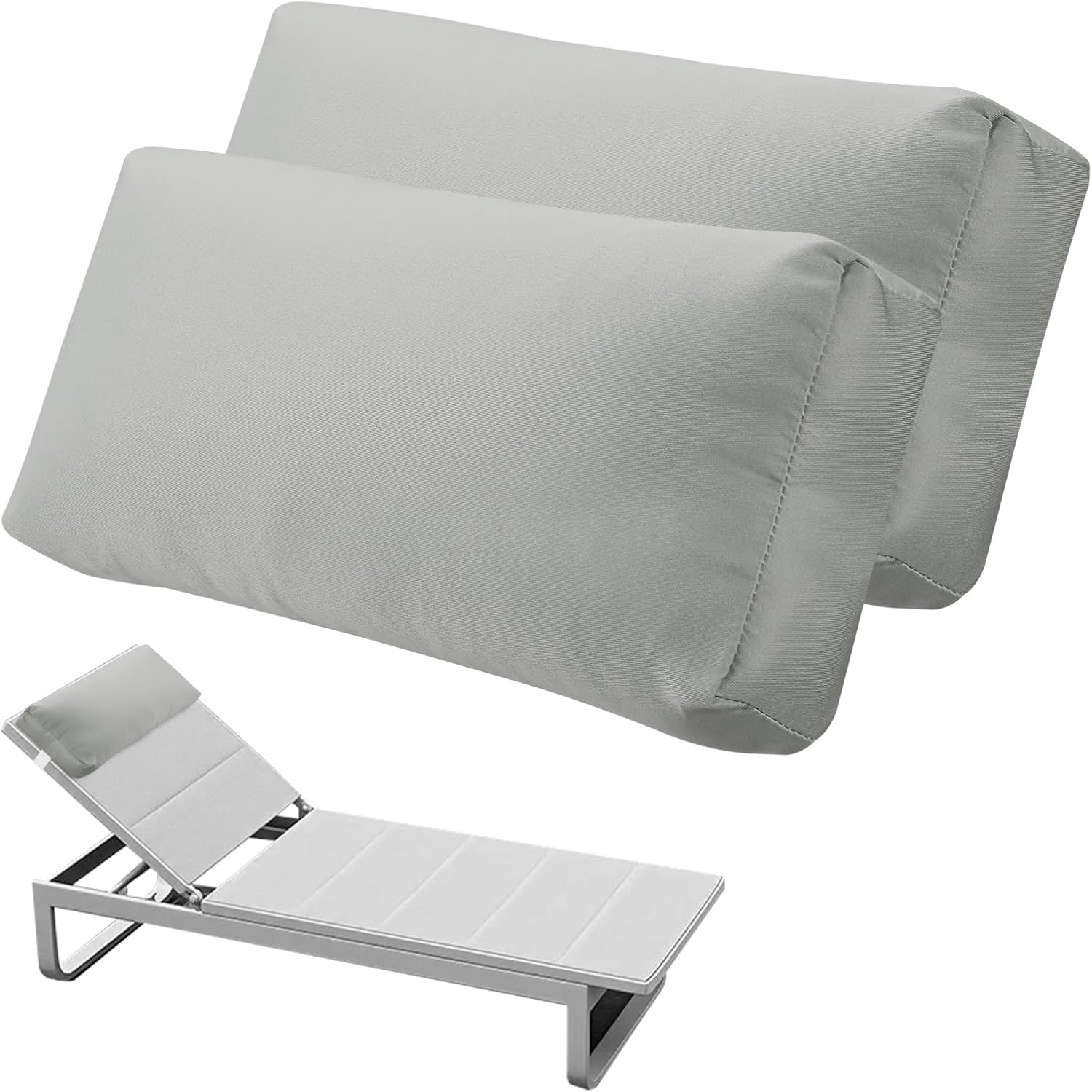Large Headrest Pillow for Pool Chaise Lounge, 2 Pcs White Pool Lounge Pillows Outdoor with Elastic Band for Recliner and Pool Patio Chairs, Head Neck Support Pillow