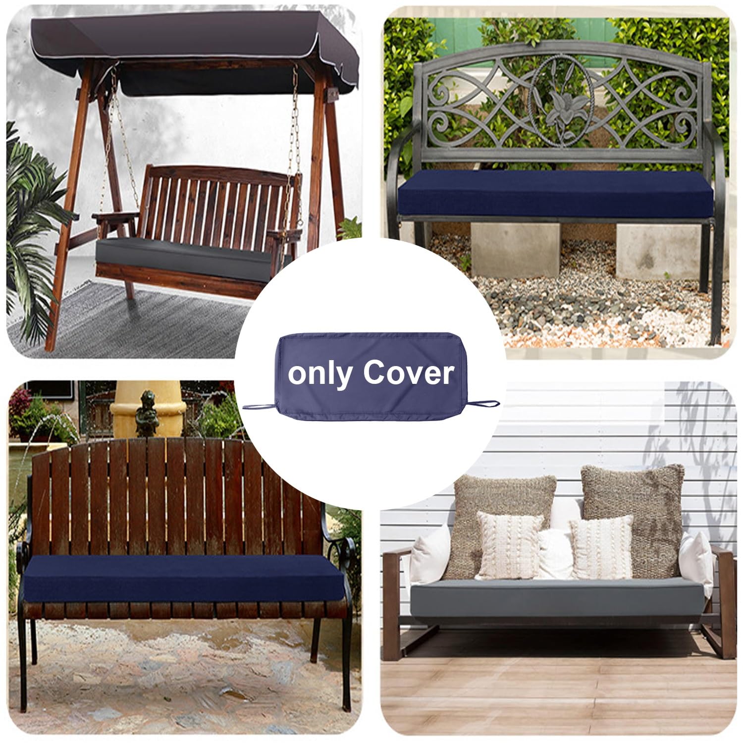 Funda Impermeable para Cojín de Banco de Exterior, Cubierta de Repuesto con Cremallera y Correas, Protector de Asiento para Jardín, Patio, Balcón y Sofá(Gris Oscuro,180x60x10cm)