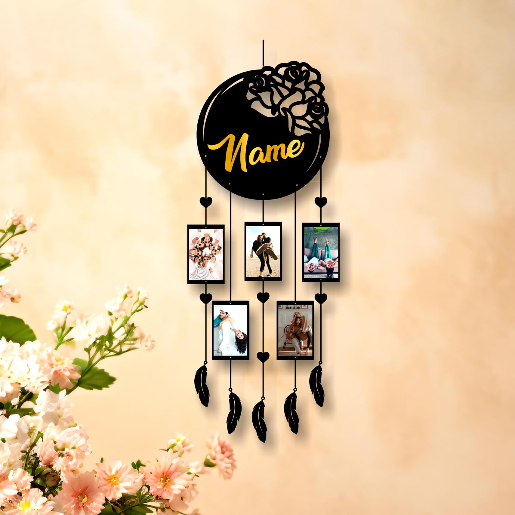 ColorSplash Customised/Personalized Dream Catcher with Photo Frame for Valentine's Day Gift and Anniversery Gift, Wall Hanging, Special Moment (Medium Size : 20X50 Cm) (Black, 28X80 CM)-image-7