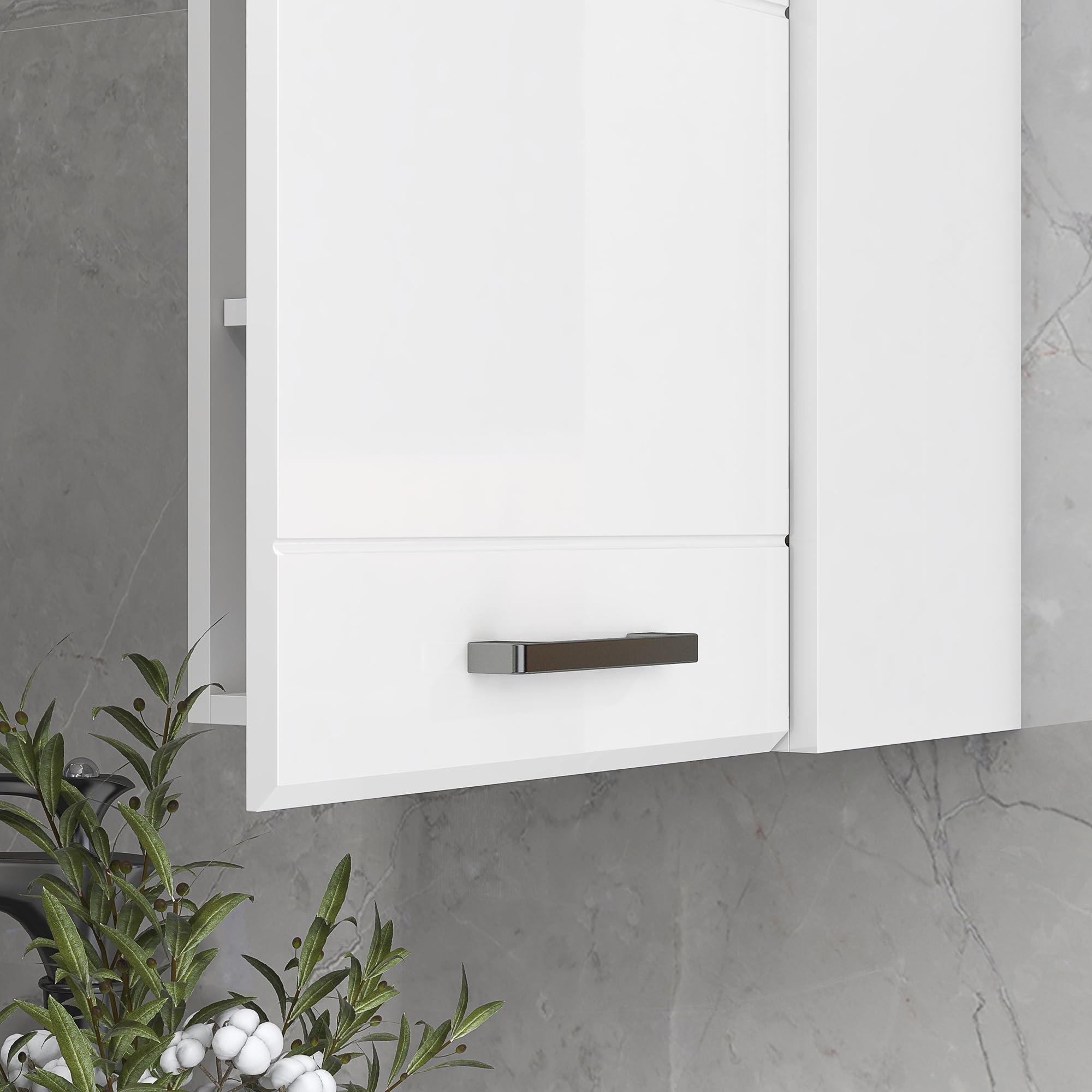 kleankin Armoire Murale de Salle de Bain, Placard de Rangement Toilette 3 Niveaux, étagère réglable, 1 Porte, Moderne, Armoire Suspendue, 37 x 22,5 x 70 cm, Blanc Haut Brillant