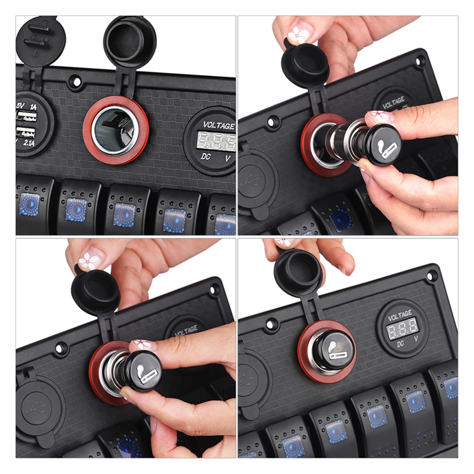 Przełączniki i przekaźniki do samochodów Pasuje do 1. 2V / 24V 8 Panel przełączania morskiego Gang On-off + Dual Usb. Gniazdo zapalniczki na papierosowe wodoodporne z woltomierz LED Usb. Ładowanie