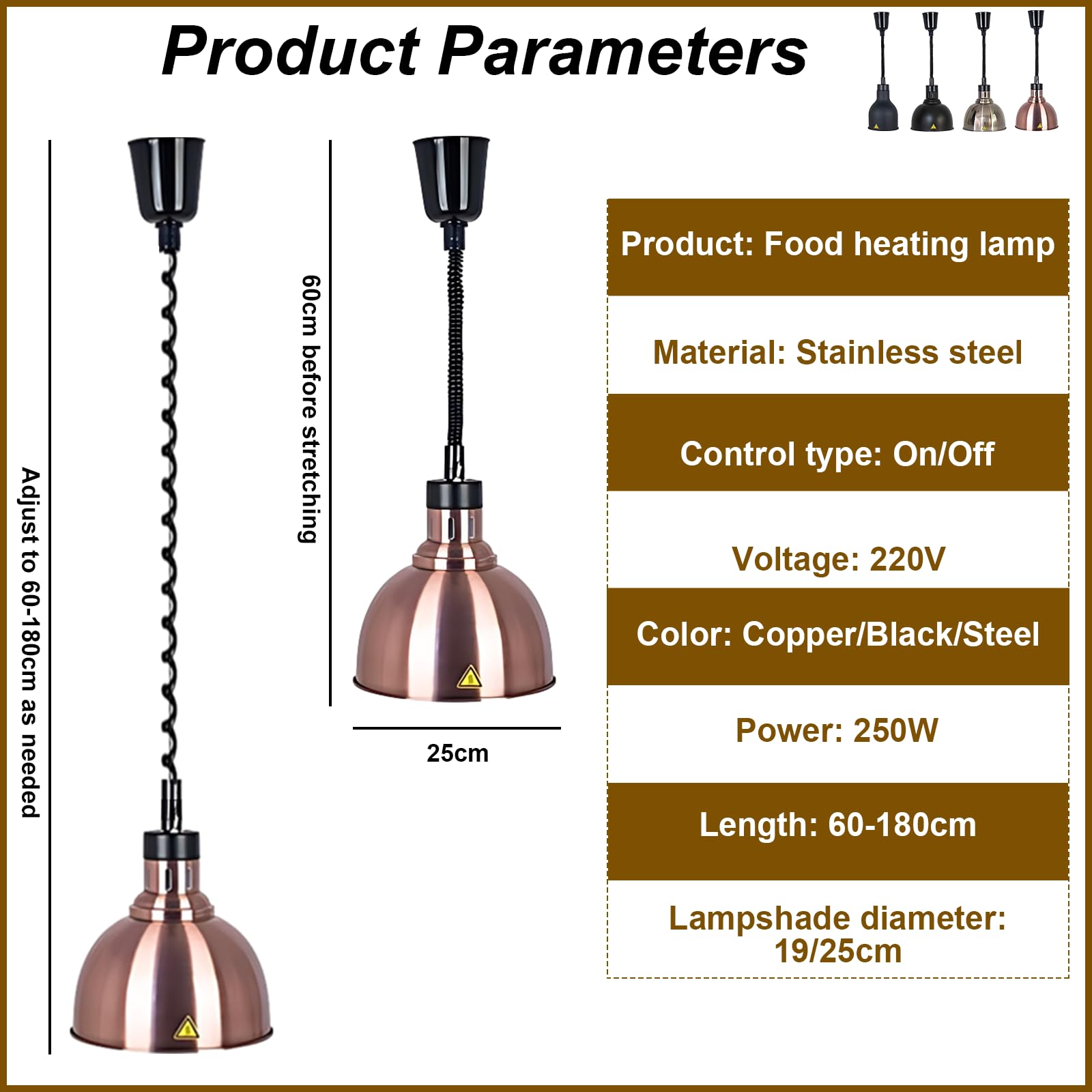 Wärmelampe Küche Gastro, 250W Hängende(Kupfer-25cm,5 Stück)