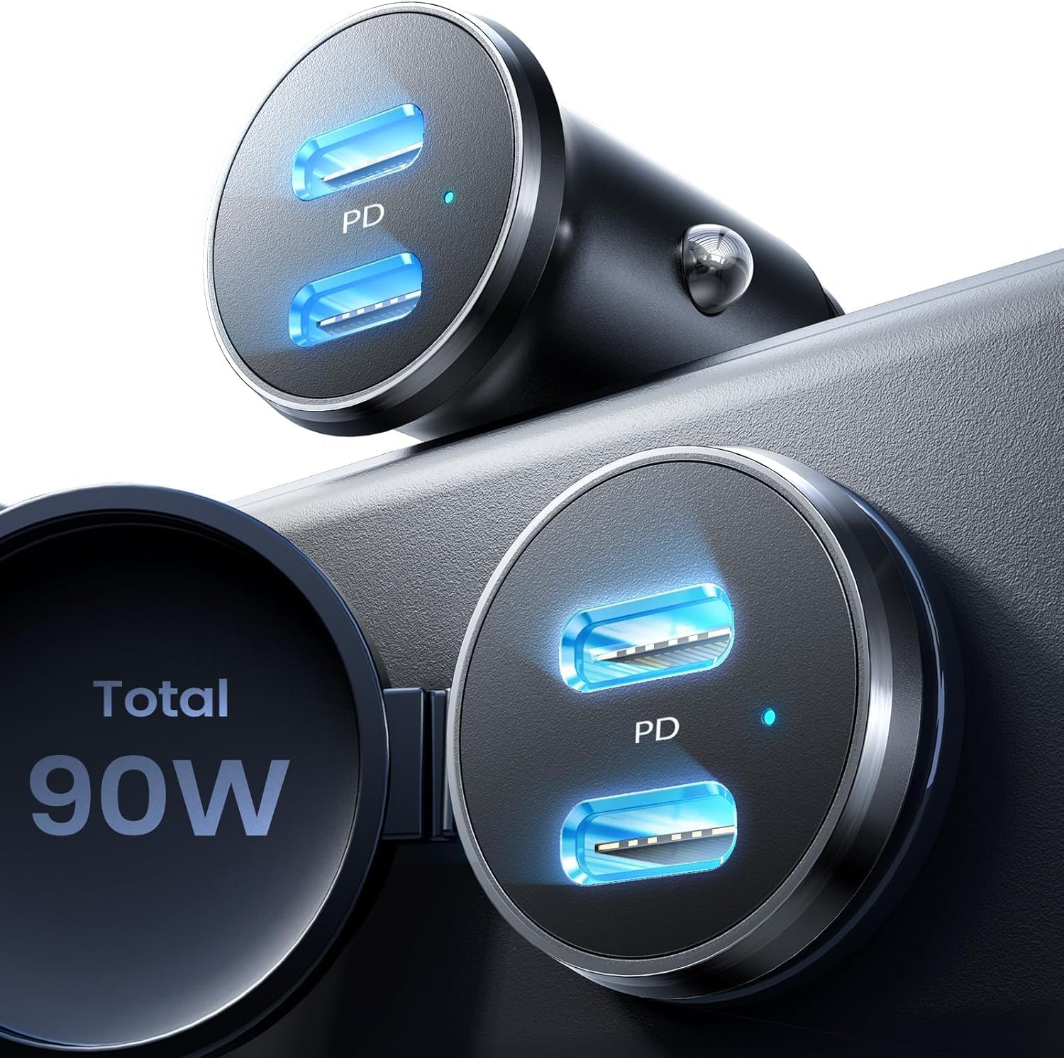 LISEN 90W Zigarettenanzünder USB C, [PD3.0 Superschnelles Laden] Autoladegerät Zigarettenanzünder, KFZ Ladegerät USB C, Car Charger, Cadeau Saint Valentin für iPhone 17 16 15 Pro Max iPad Galaxy S25