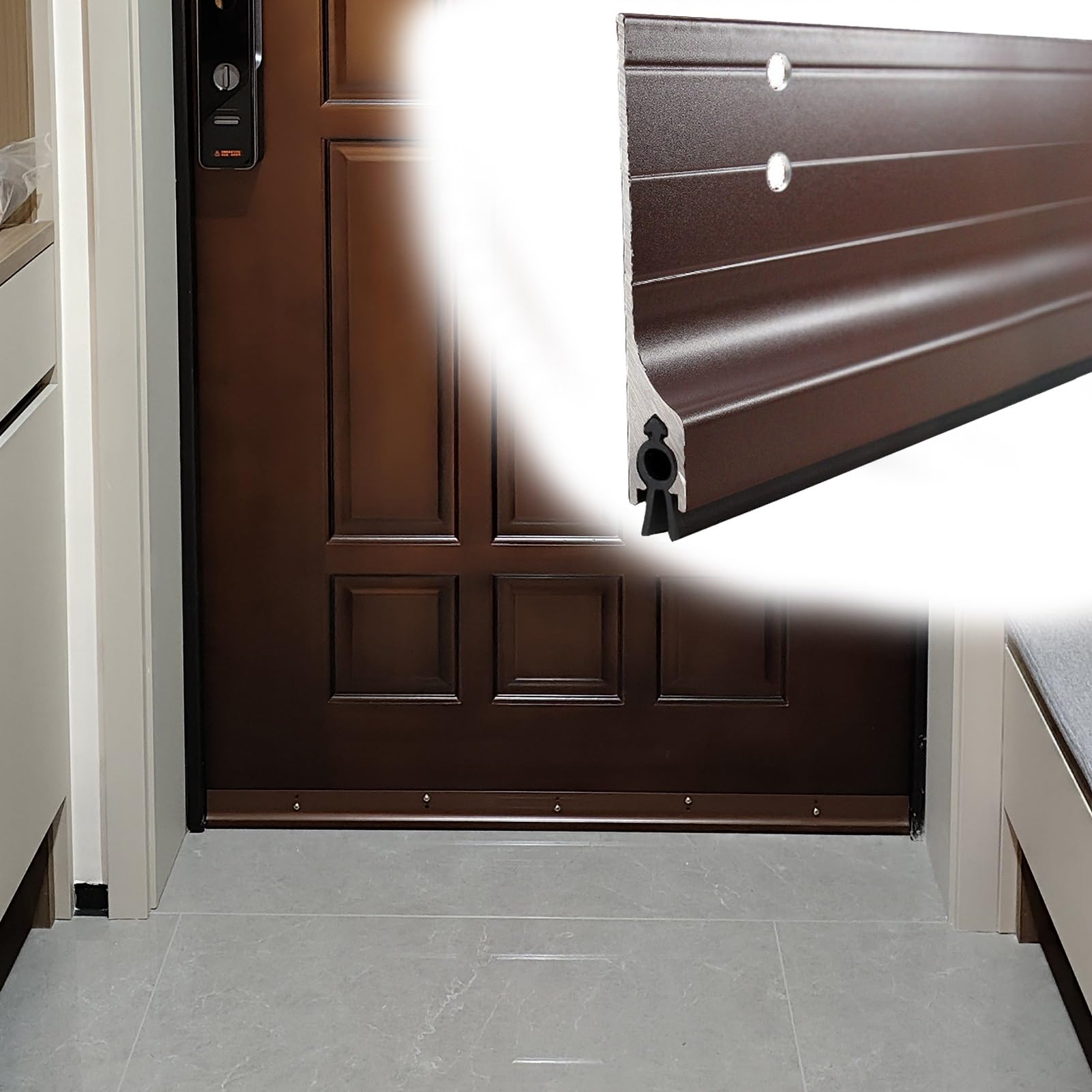Paraspifferi Sottoporta Paraspifferi Insonorizzato in Lega di Alluminio per Porte | Guarnizione Inferiore Adesiva per Porte, Sotto La Porta(Brown,71cm(28"))