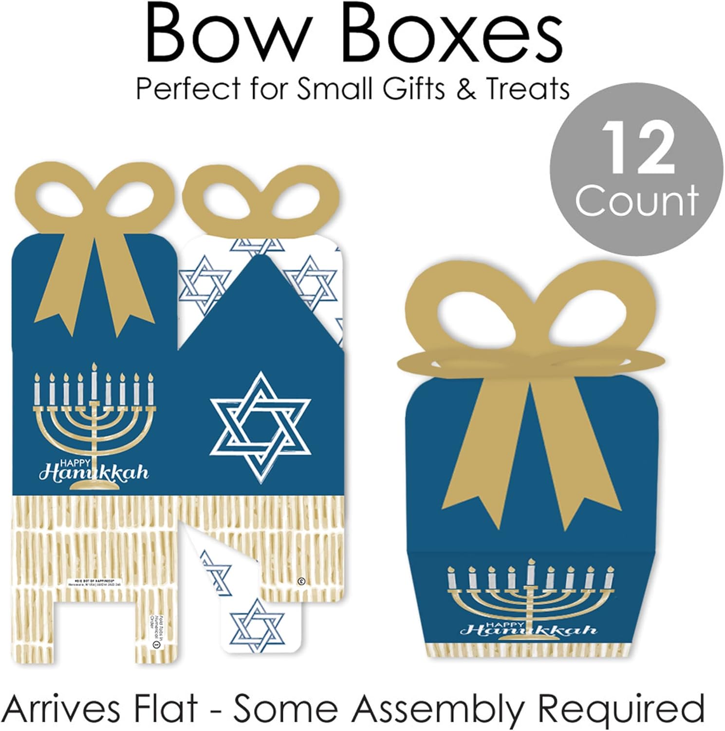 Big Dot of Happiness Happy Hanukkah - Square Favor Gift Boxes - Chanukah Holiday Party Bow Boxes - Set of 12 - Image 5