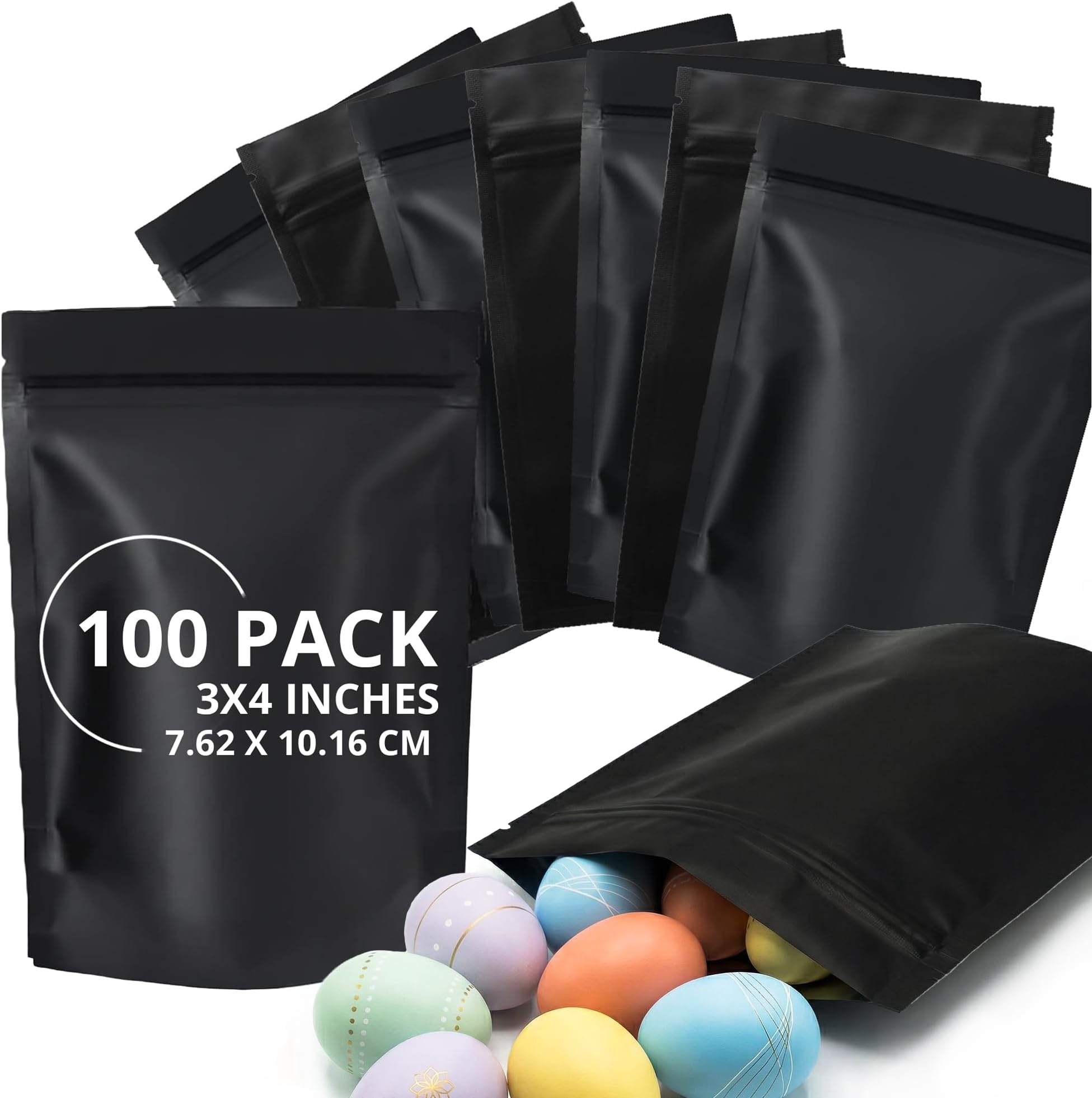 COLSEN Smell Proof Resealable Bags - Matte Black Mylar Bag 3x4 Inches (1oz) Strong Zipper Seal Pouch for Food Storage, Candy, Snacks, Jewelry, Pills, Party Favors Packaging (100pack)
