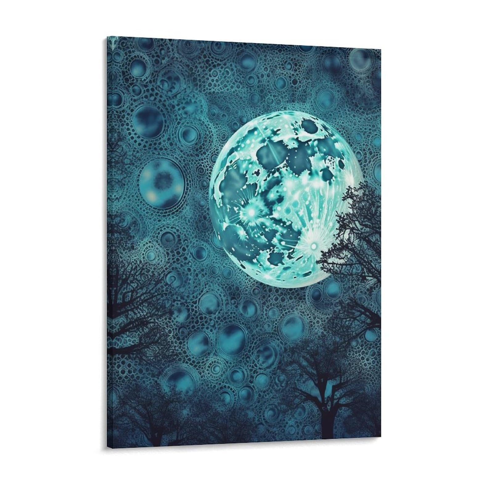 NTVOWPZO Blue Moon Canvas Wall Art for Bedroom 12x16inch Canvas Prints Artwork for Walls Modern Picture Artwork Painting for Living Room Aesthetic Wall Paintings for Bathroom Kitchen Office Decor
