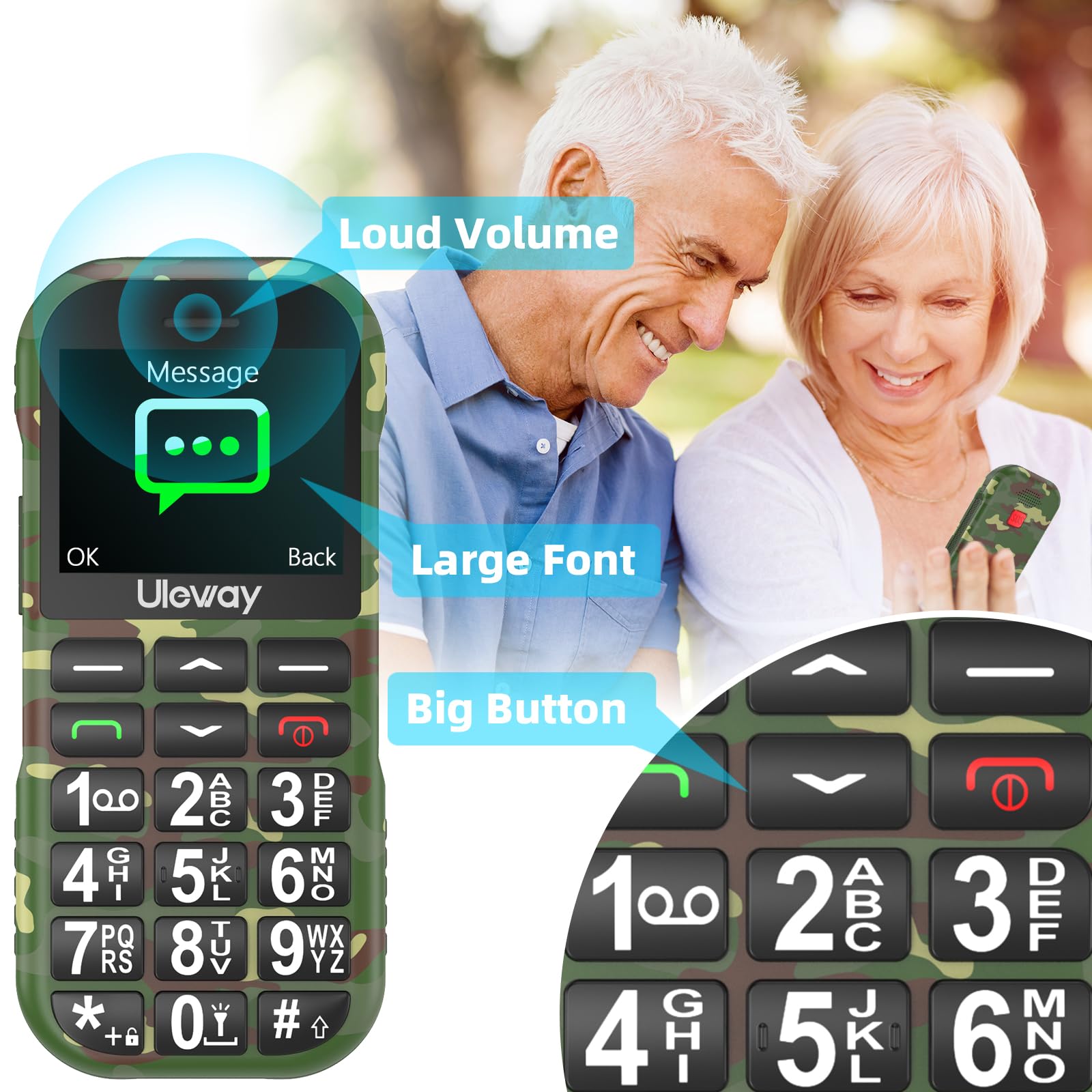 CHAKEYAKE Telefono Cellulare per Anziani con Tasti Grandi, GSM Doppia SIM, USB C per La Ricarica del Telefonino per Anziani con 1800mAh Aggiornata Batteria, Suono Alto, Funzione SOS, Base di Ricarica