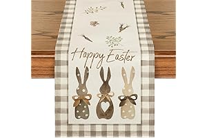 Artoid Mode Buffalo Plaid Bunny Happy Easter Table Runner for Indoor Home Decor